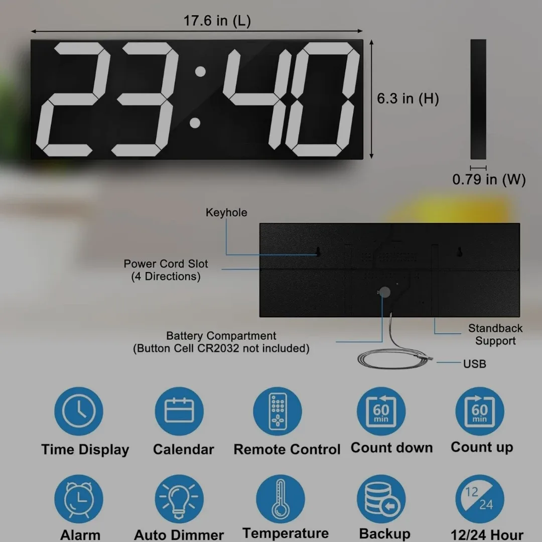 Large LED Digital Wall Clock