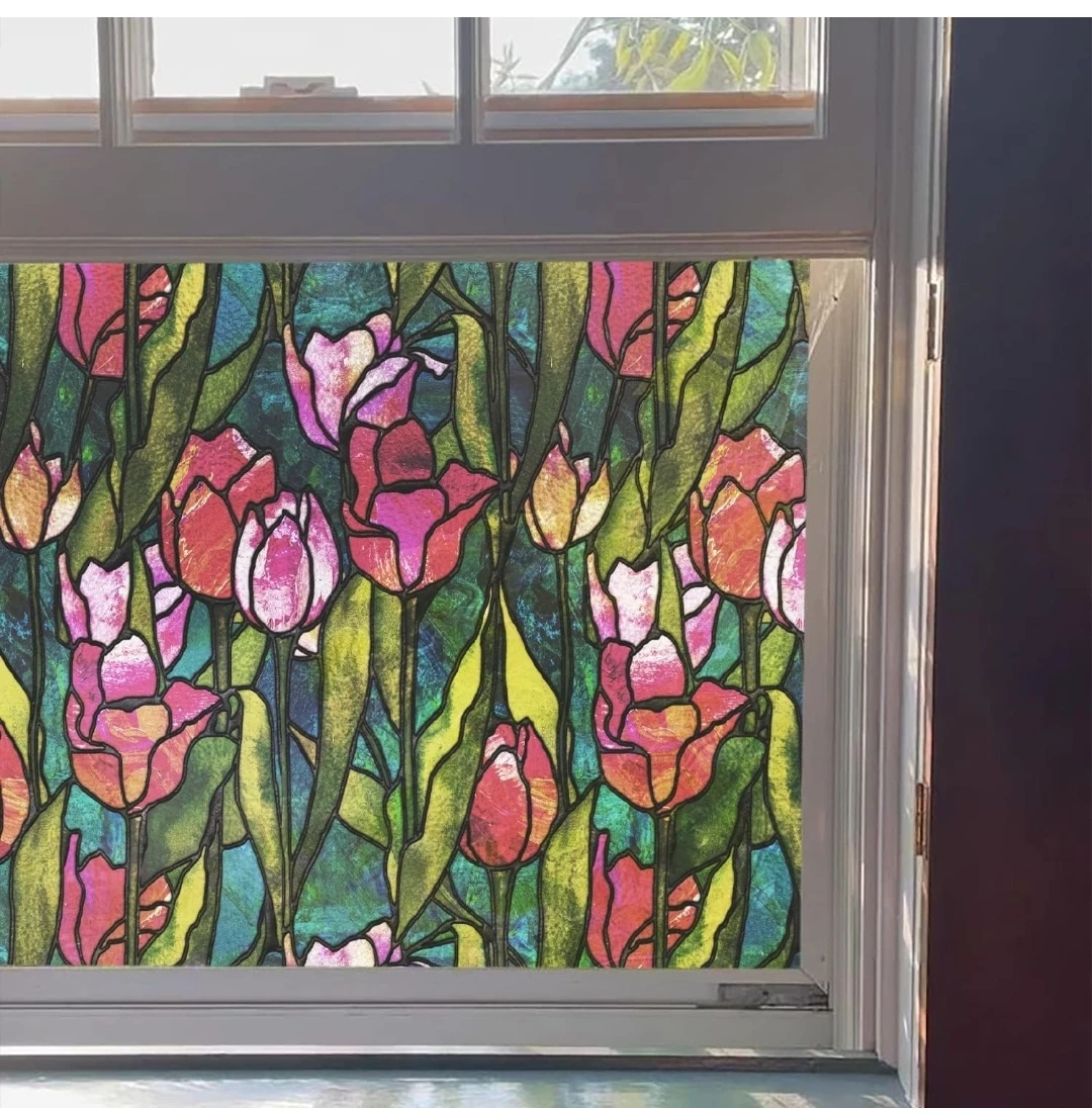 Red Tulip Floral Window Film – 58 x 300 cm | Double-Sided Cling - photo 2