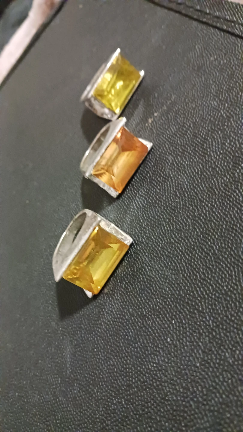 Silver Colored Rings with  Yellow Gemstones
