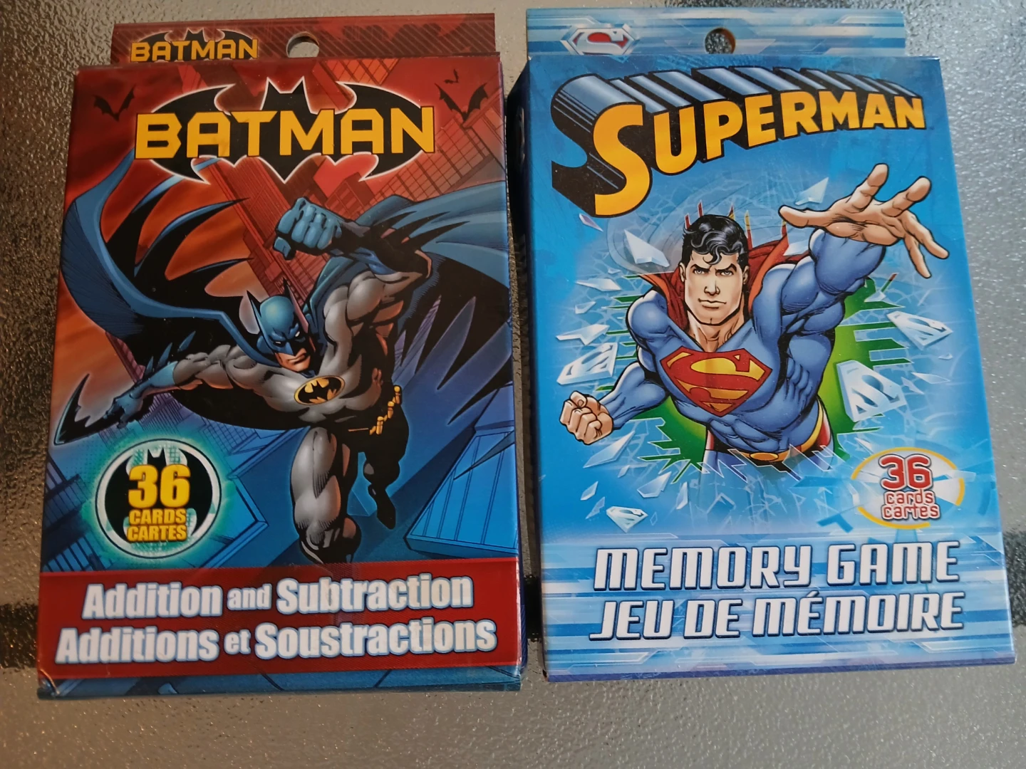 Batman & Superman Card Games (Addition/Memory). $10 EACH.