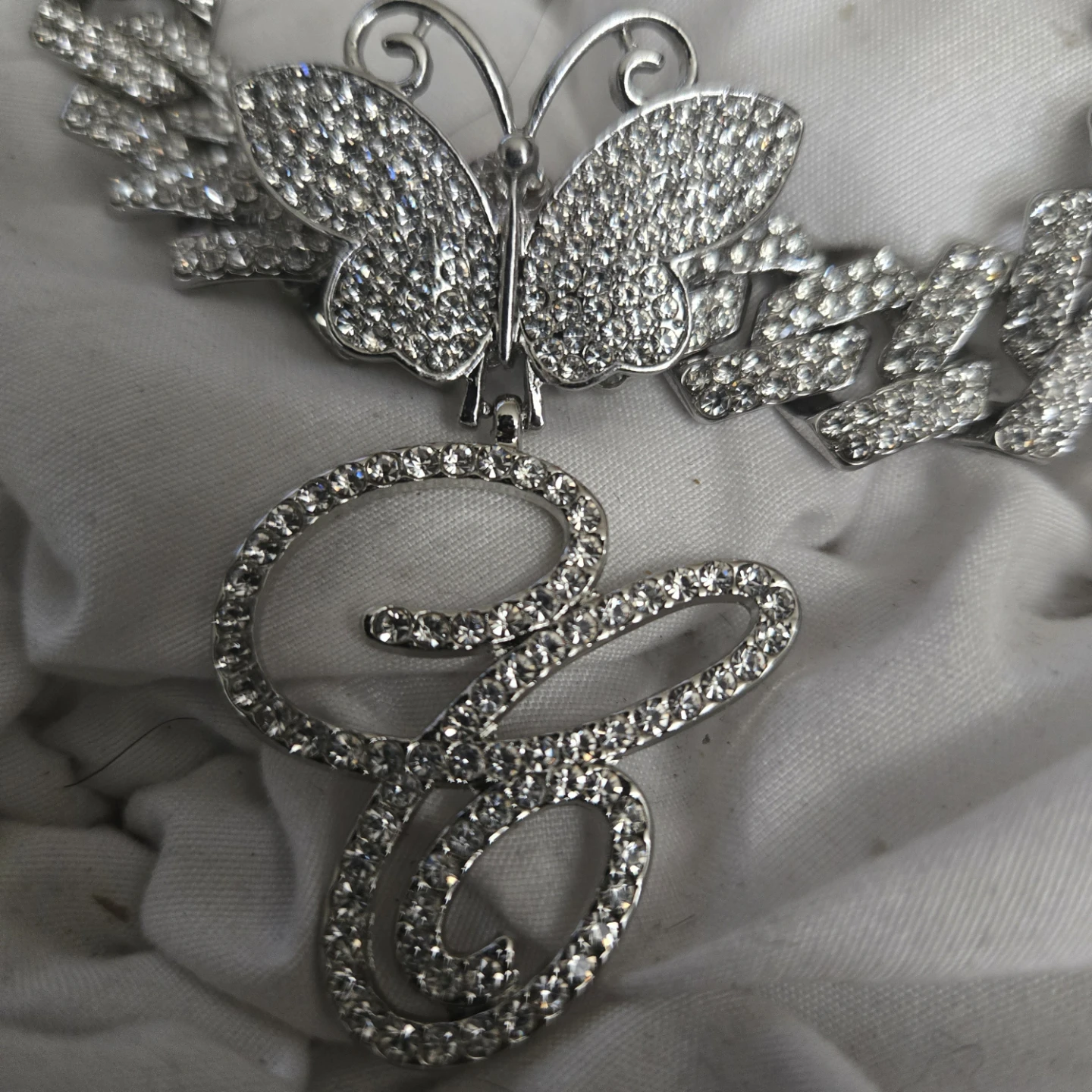 Butterfly & Initial Pendant Rhinestone Chain Necklace - photo 2