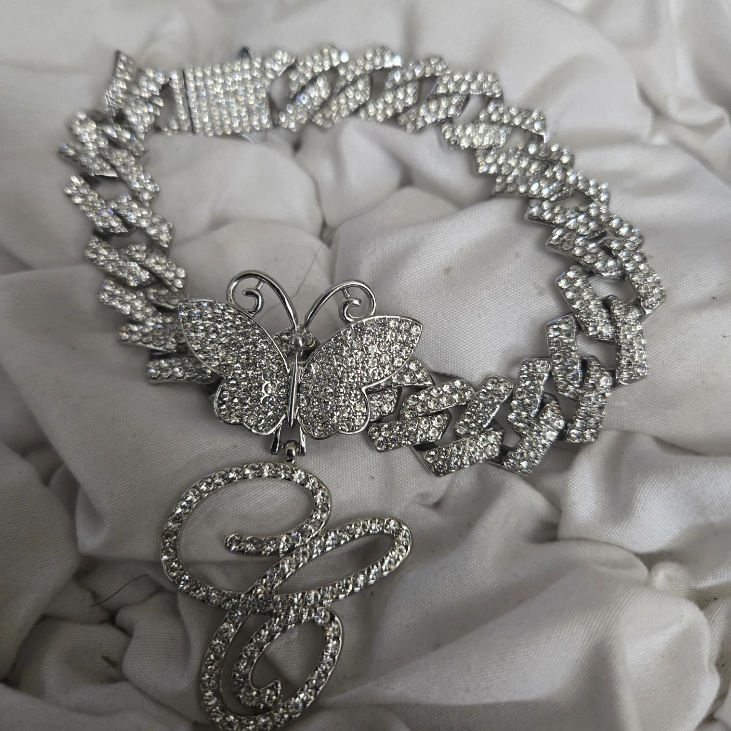 Butterfly & Initial Pendant Rhinestone Chain Necklace - photo 5