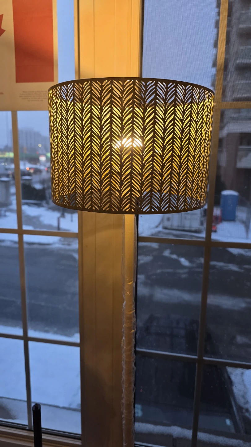 Floor Lamp - White Base, Patterned gold metal Shade