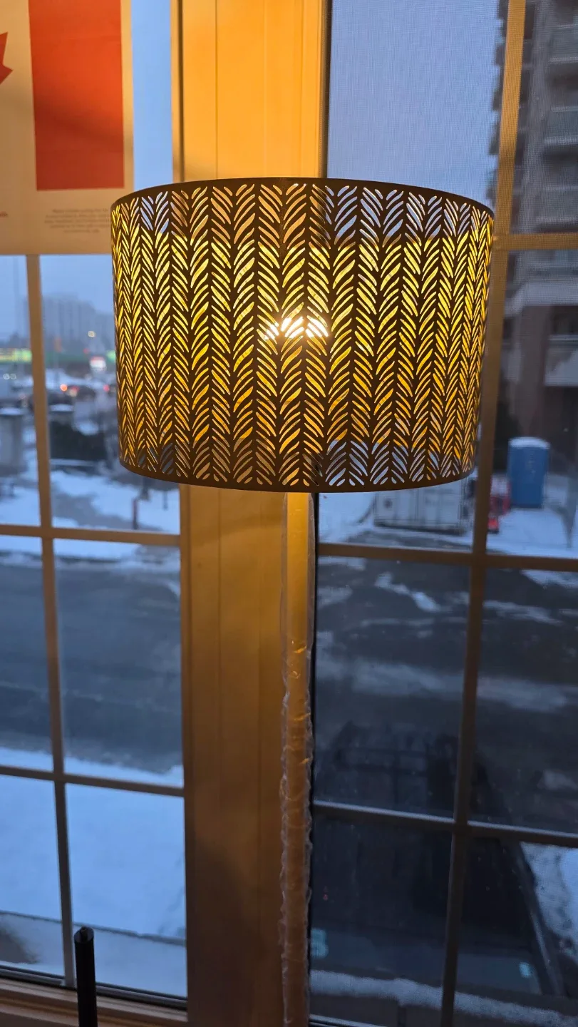 Floor Lamp - White Base, Patterned gold metal Shade