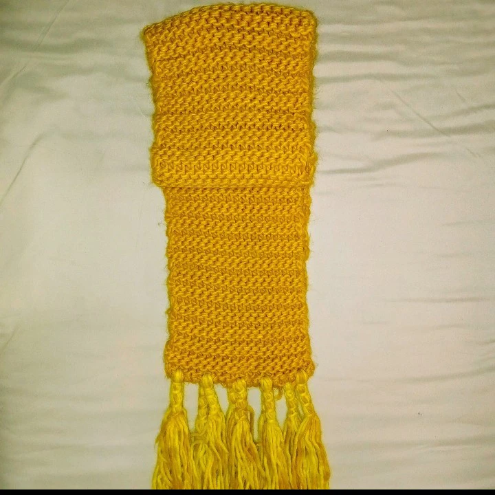 Chunky Knitted Mustard Scarf with Tassels