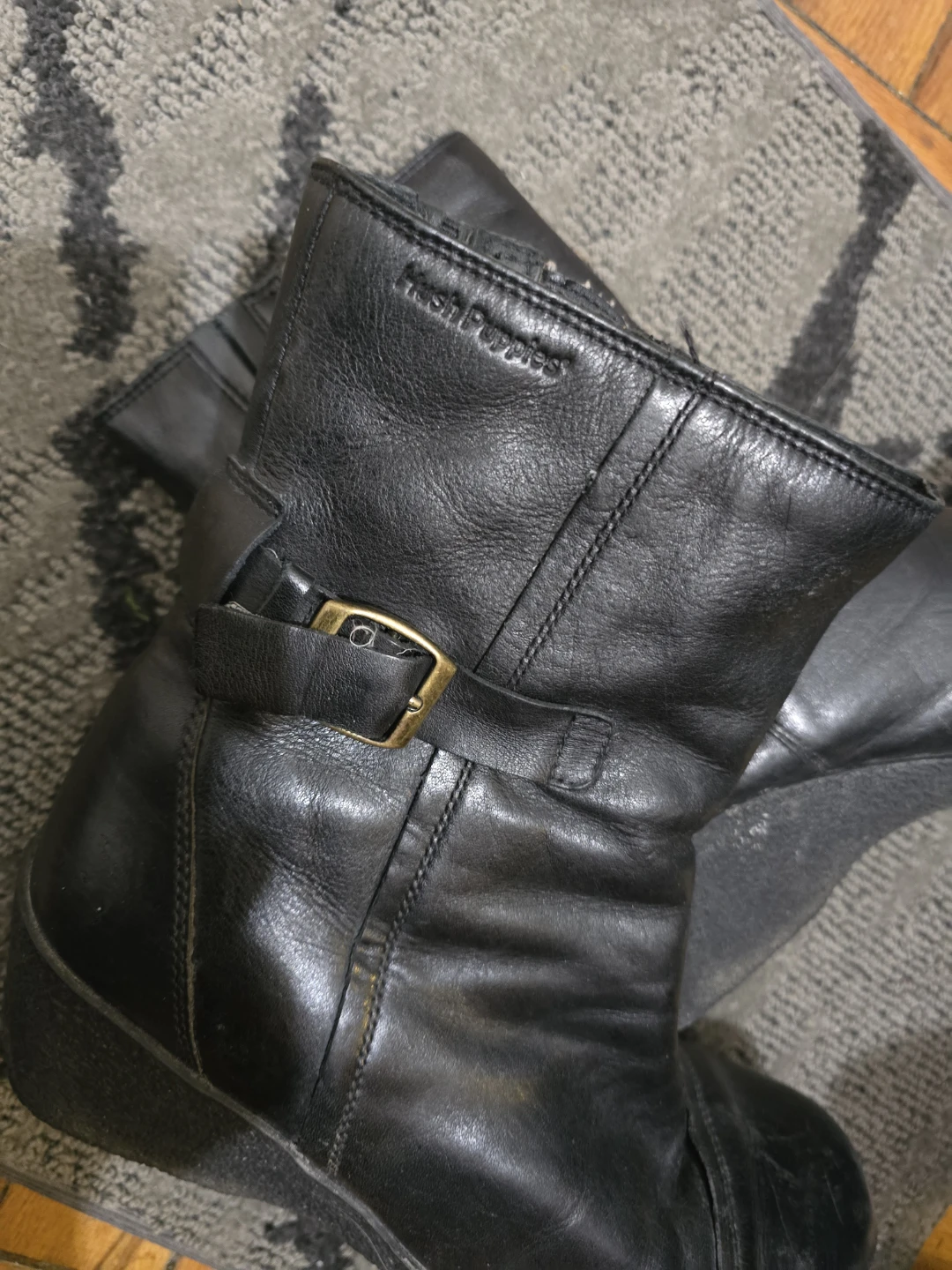 Hush Puppies Black Leather Warm Waterproof Wedge Boots - photo 2