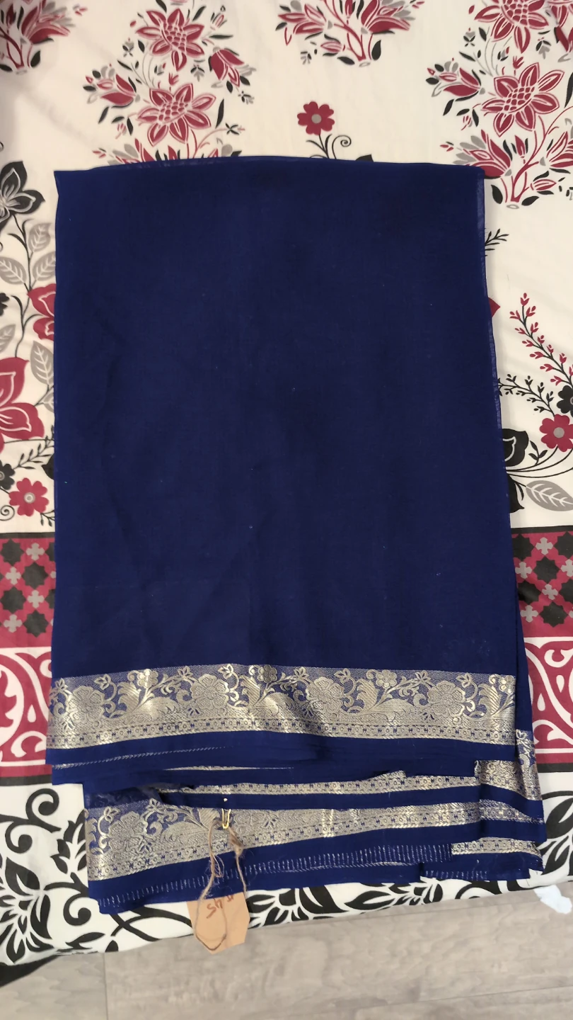 Blue Saree with Silver Border