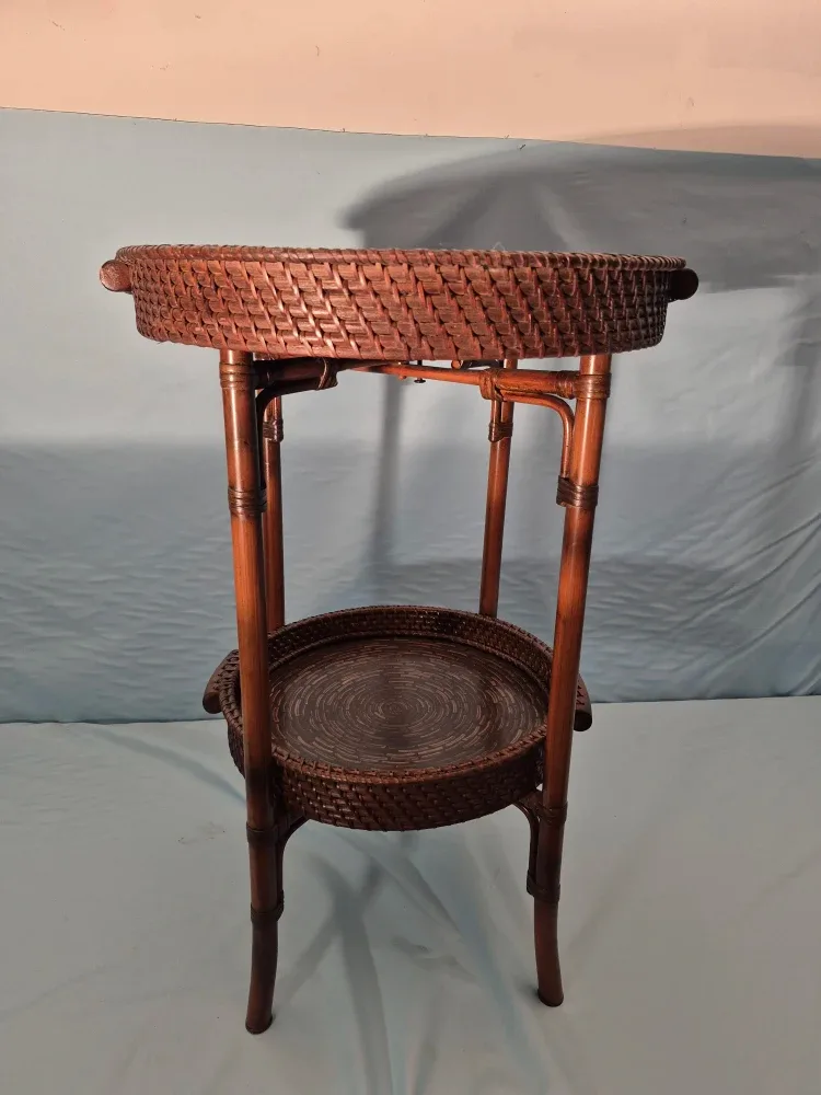 Wicker Side Table with Two Tiers