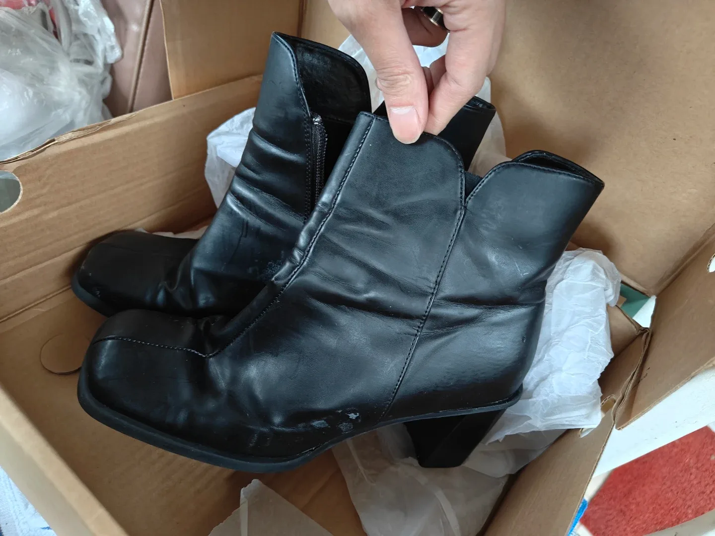 Esprit Black Leather Heeled Boots - Size 7