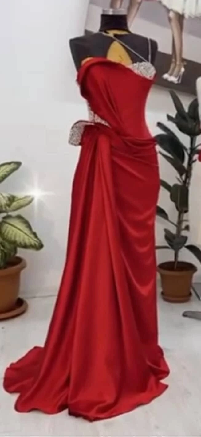 Red Satin Evening Gown