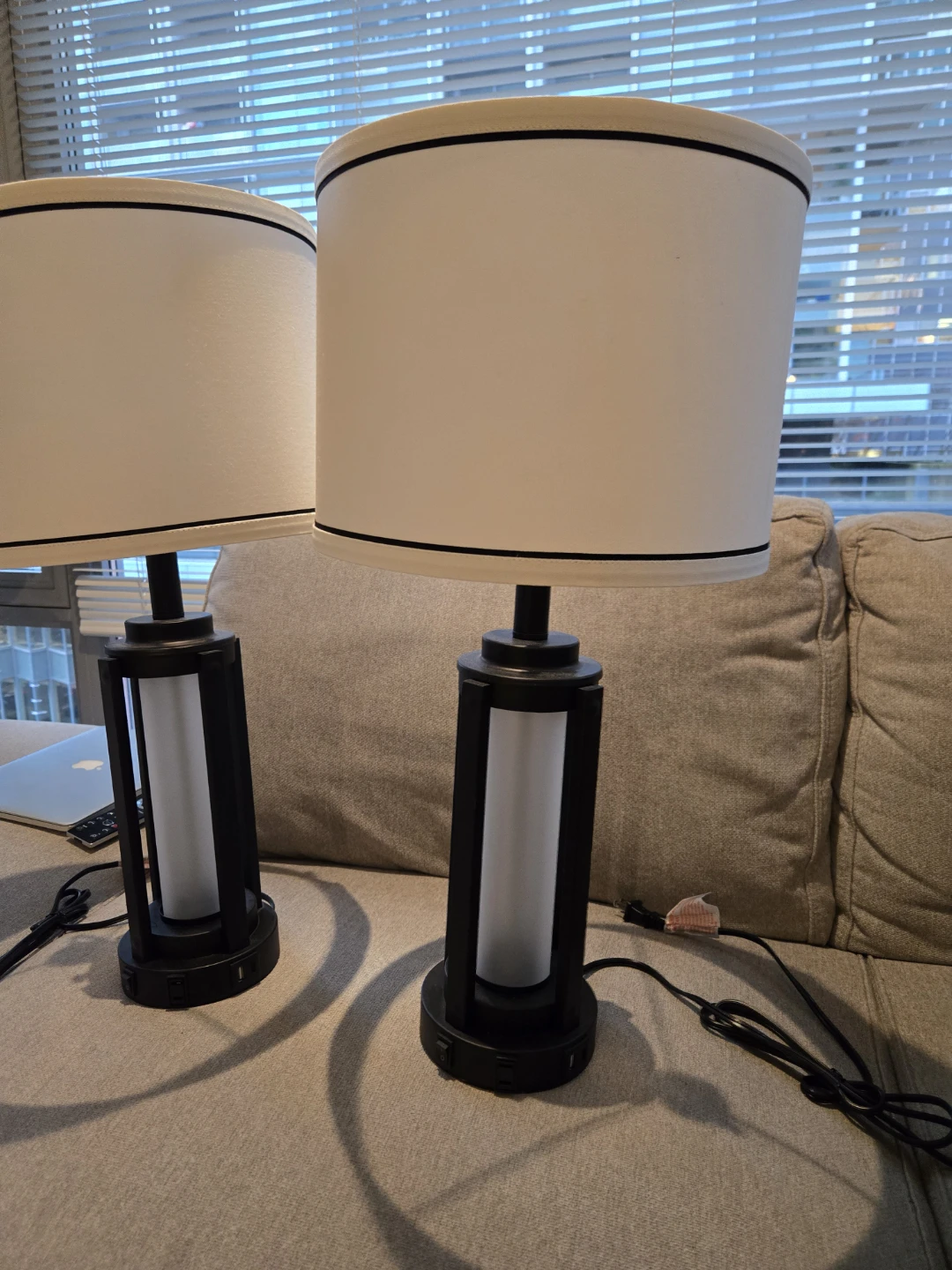 25" Black Bedside Table Lamps with charging ports and Nightlight - photo 4