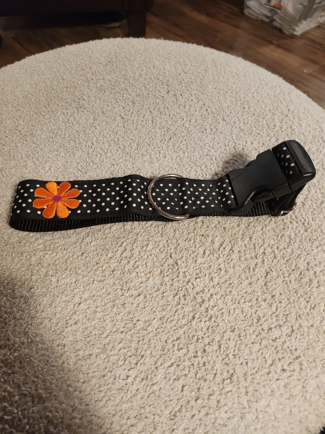 Large Dog Collar - Black with White Polka Dots