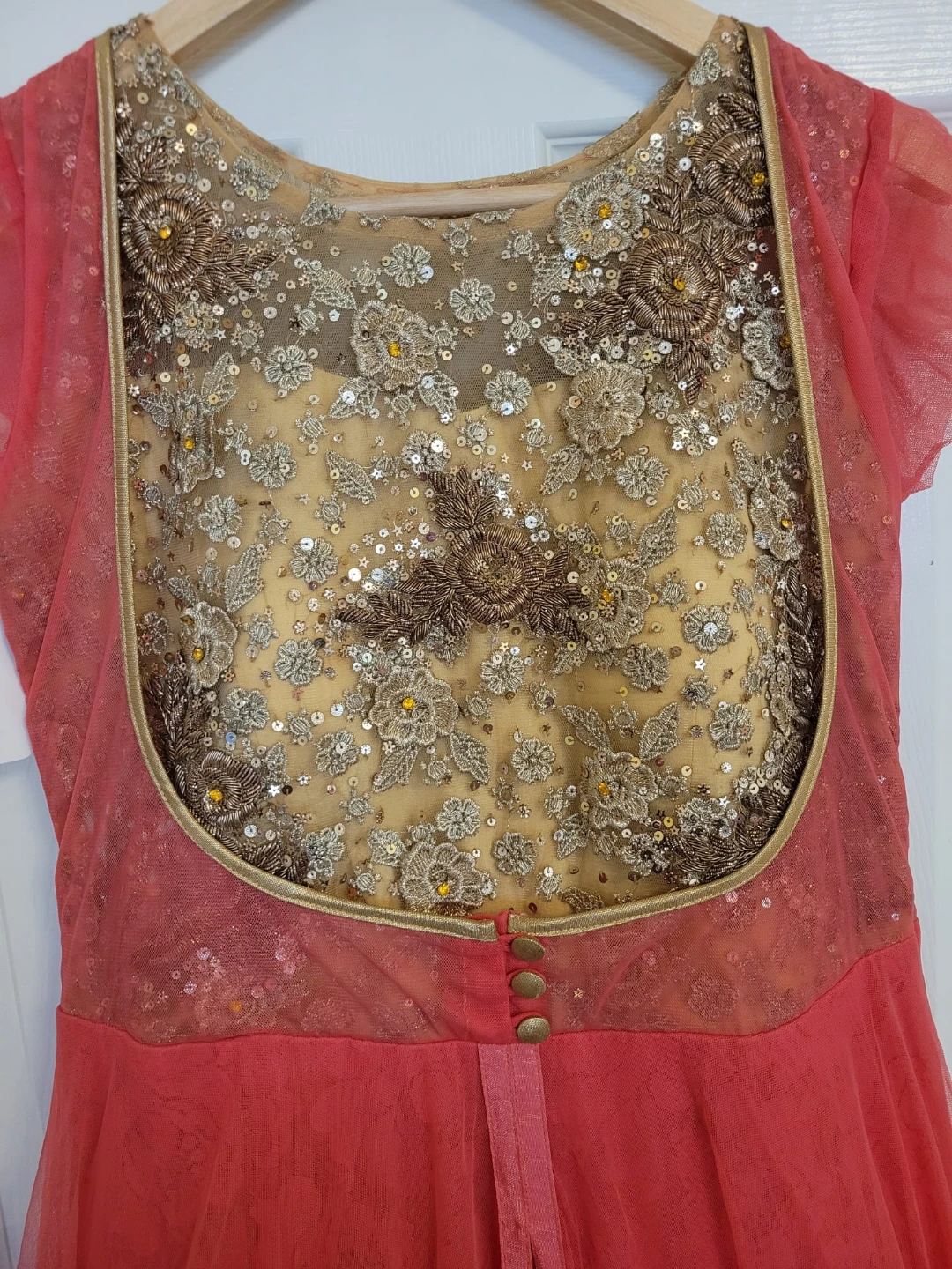 Pink & Gold Embellished Anarkali Dress - photo 4