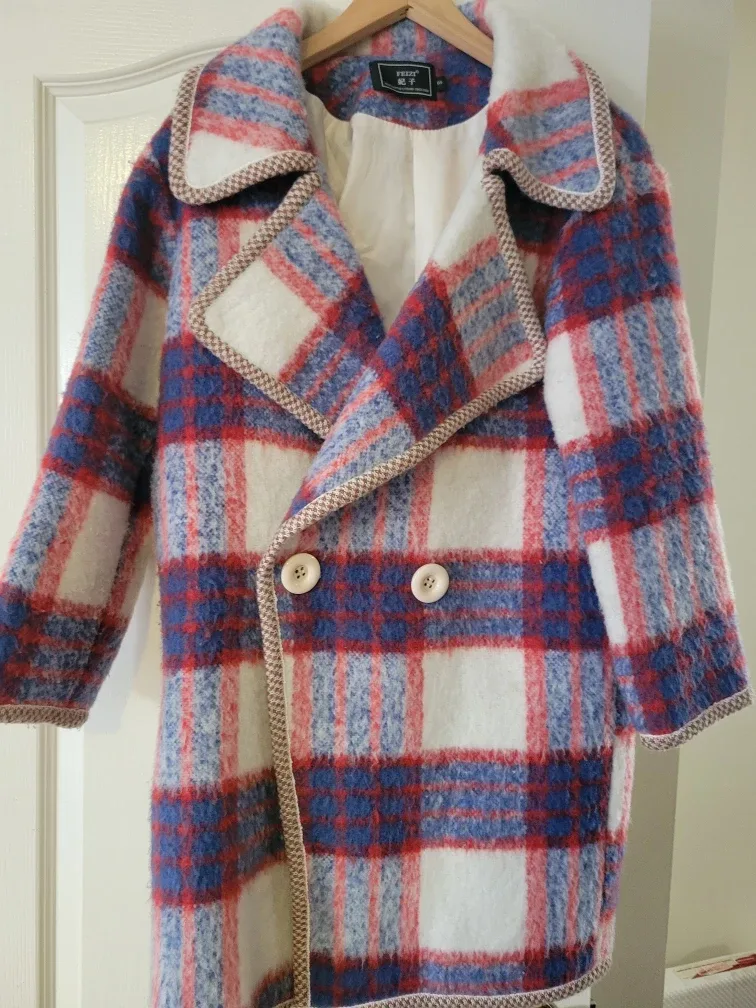 FEIZI Plaid Wool Blend Coat