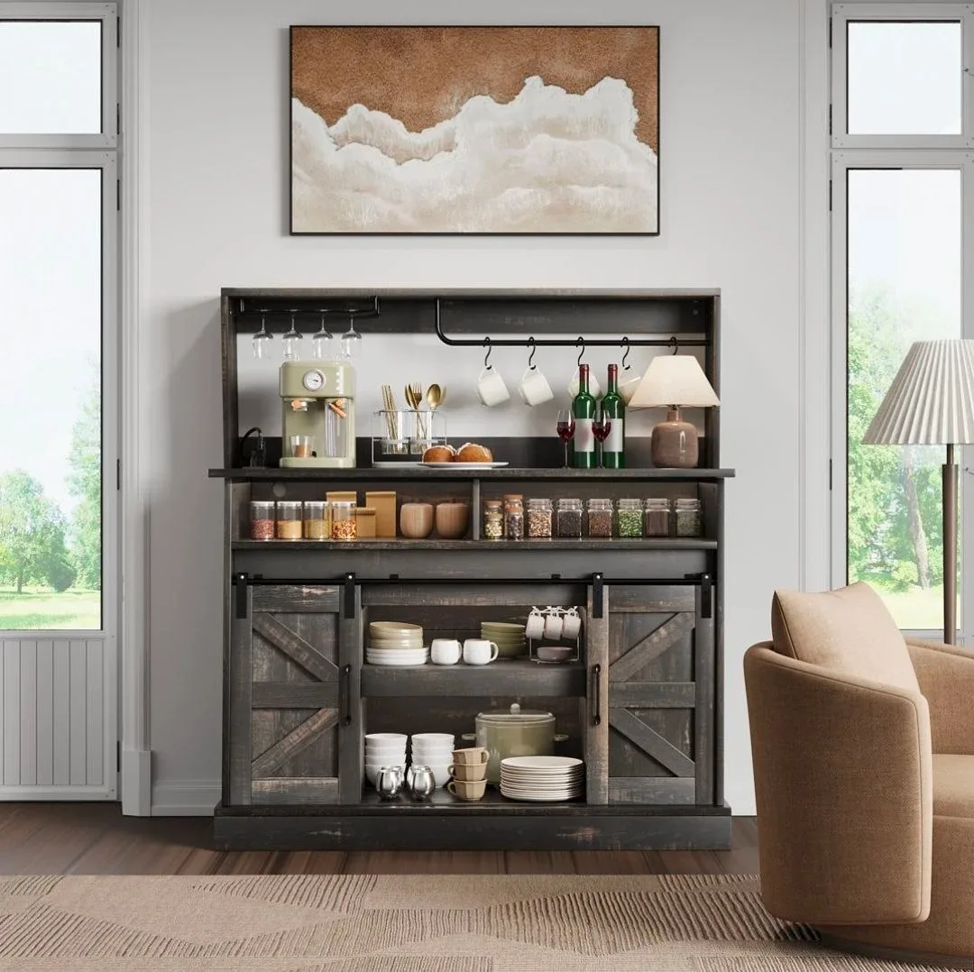 Rustic Black Bar Cabinet with Sliding Doors image indicator(4)