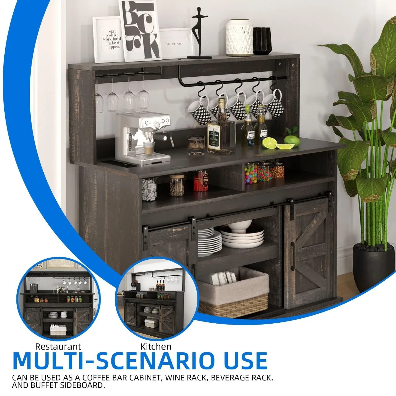 Rustic Black Bar Cabinet with Sliding Doors image indicator(6)