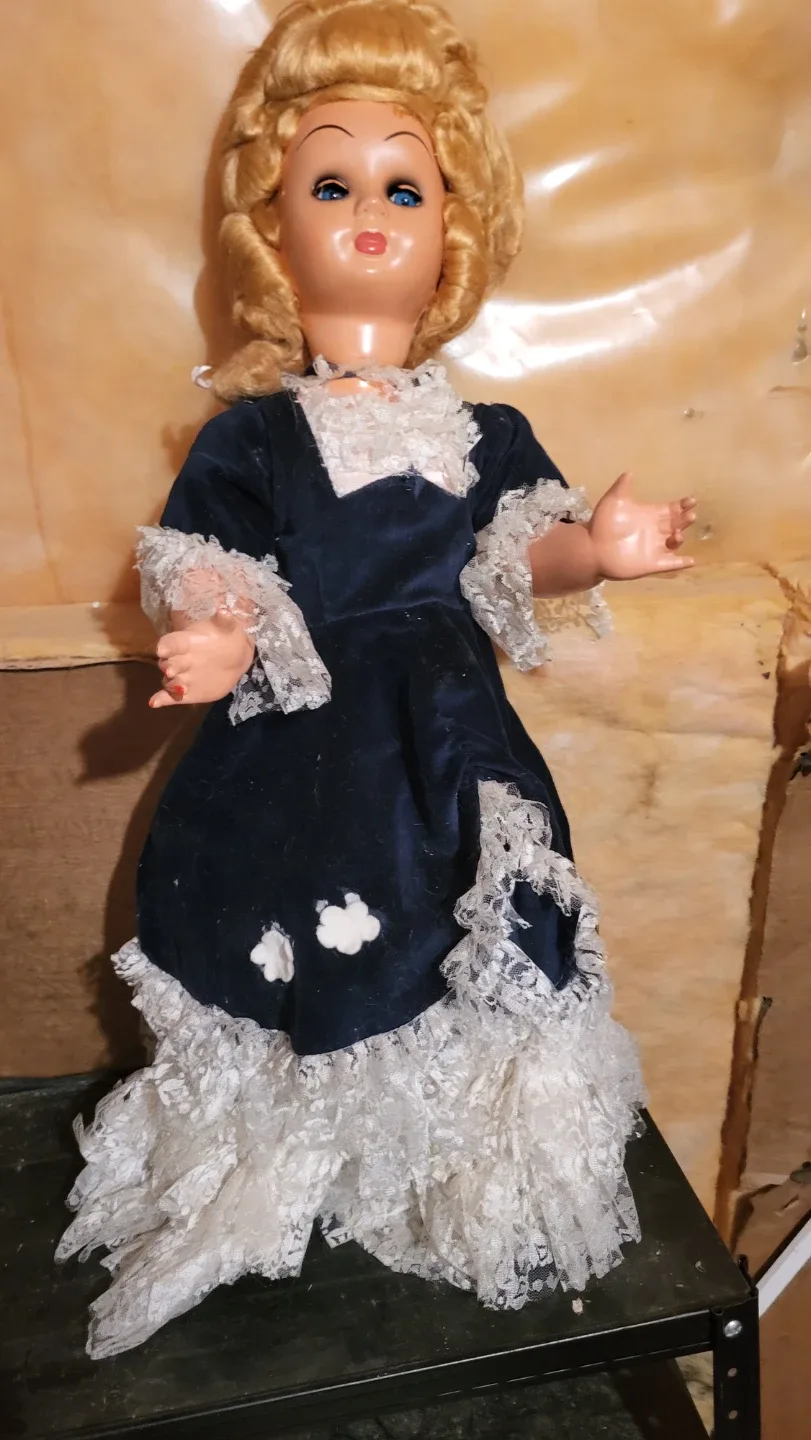 Vintage Doll with Blue Velvet Dress image indicator(2)