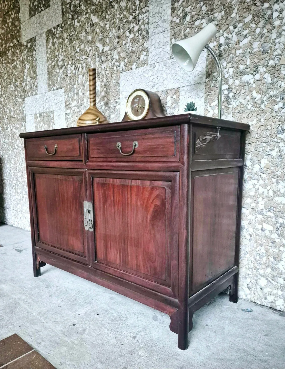 Vintage Solid Rosewood Two Door Cabinet With Brass Accents