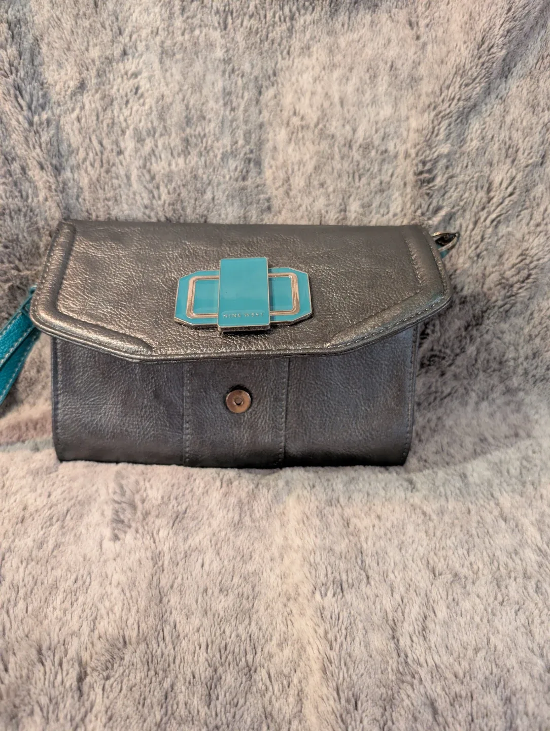 Nine West Grey Wallet with Teal Accents