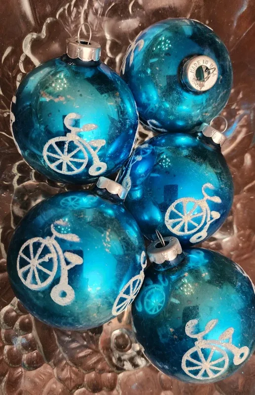 Vintage Blue Bicycle Christmas Ornaments