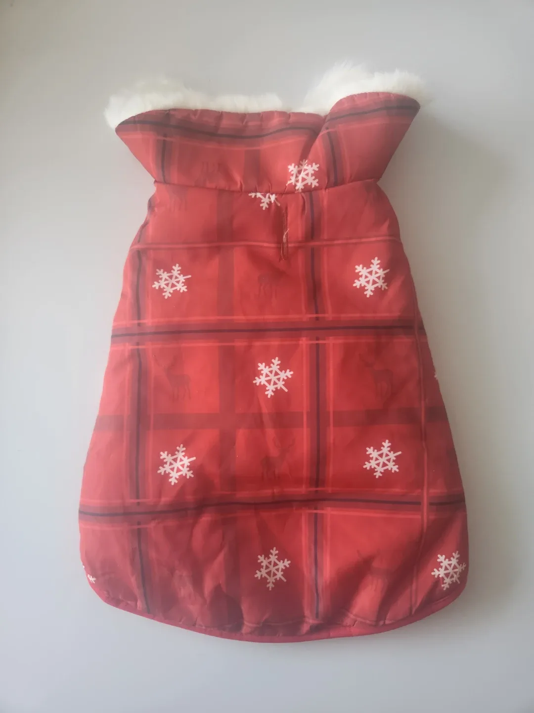 Red Snowflake Dog Coat with Fur Trim #cleanout