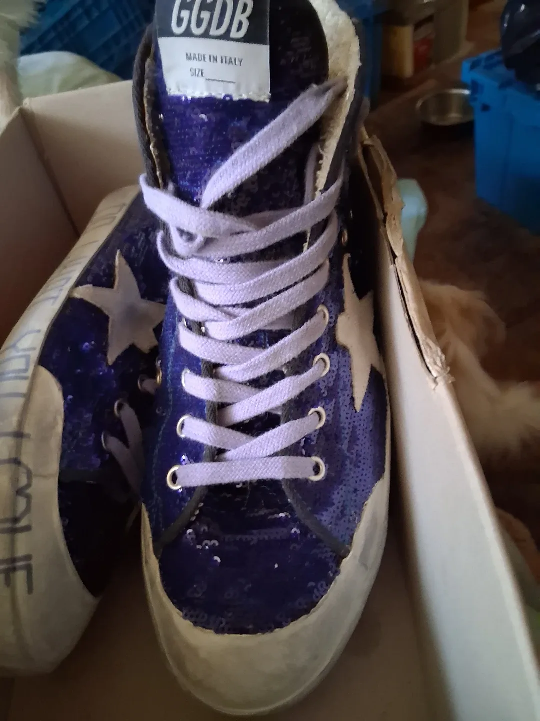 Golden Goose GGDB Purple Sequin High Top Sneakers