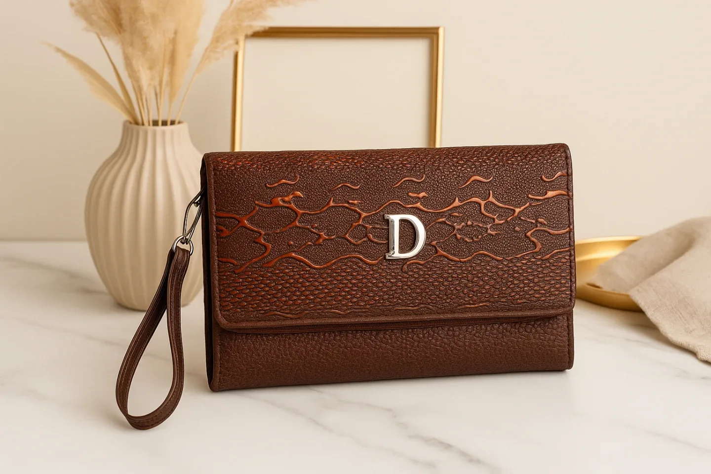 Brown Clutch with 'D' Detail