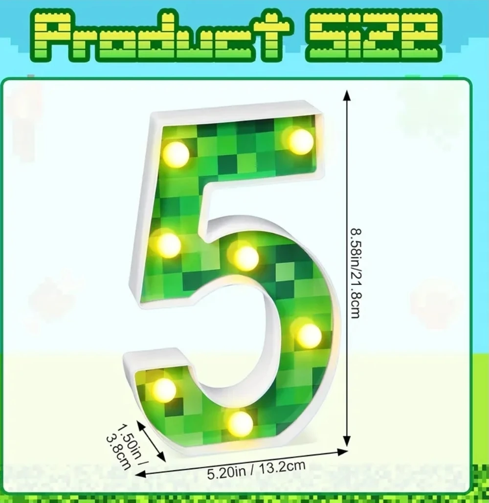 Minecraft themed light up 5 birthday decor - photo 3