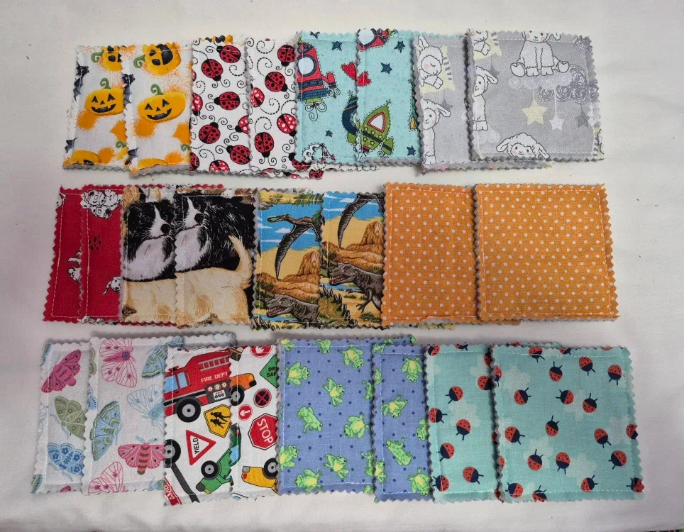 Scrap fabric cards  & drawstring bag memory game image indicator(4)