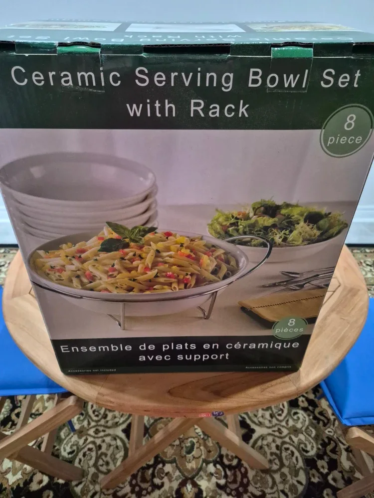 Ceramic Serving Bowl Set with Rack - 8 Piece