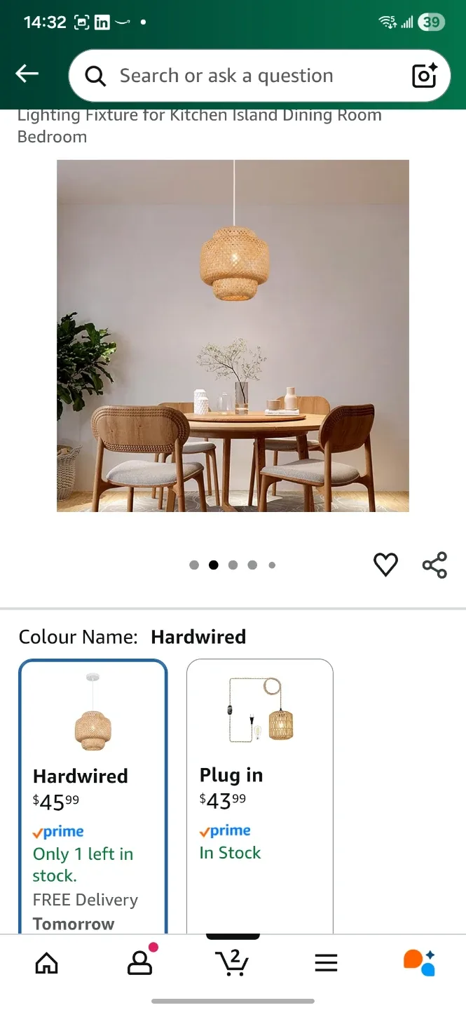 WELGUD Rattan Pendant Light