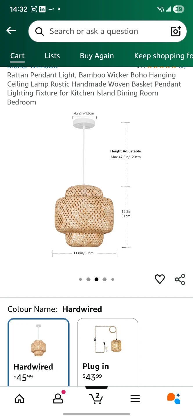 WELGUD Rattan Pendant Light - photo 4