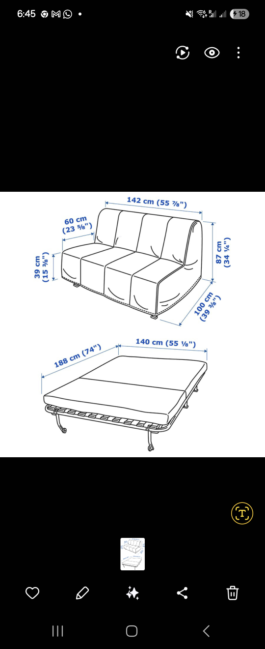 Ikea Lycksele Lovas Sofa Bed with Mattress and Cover - Like New! - photo 3