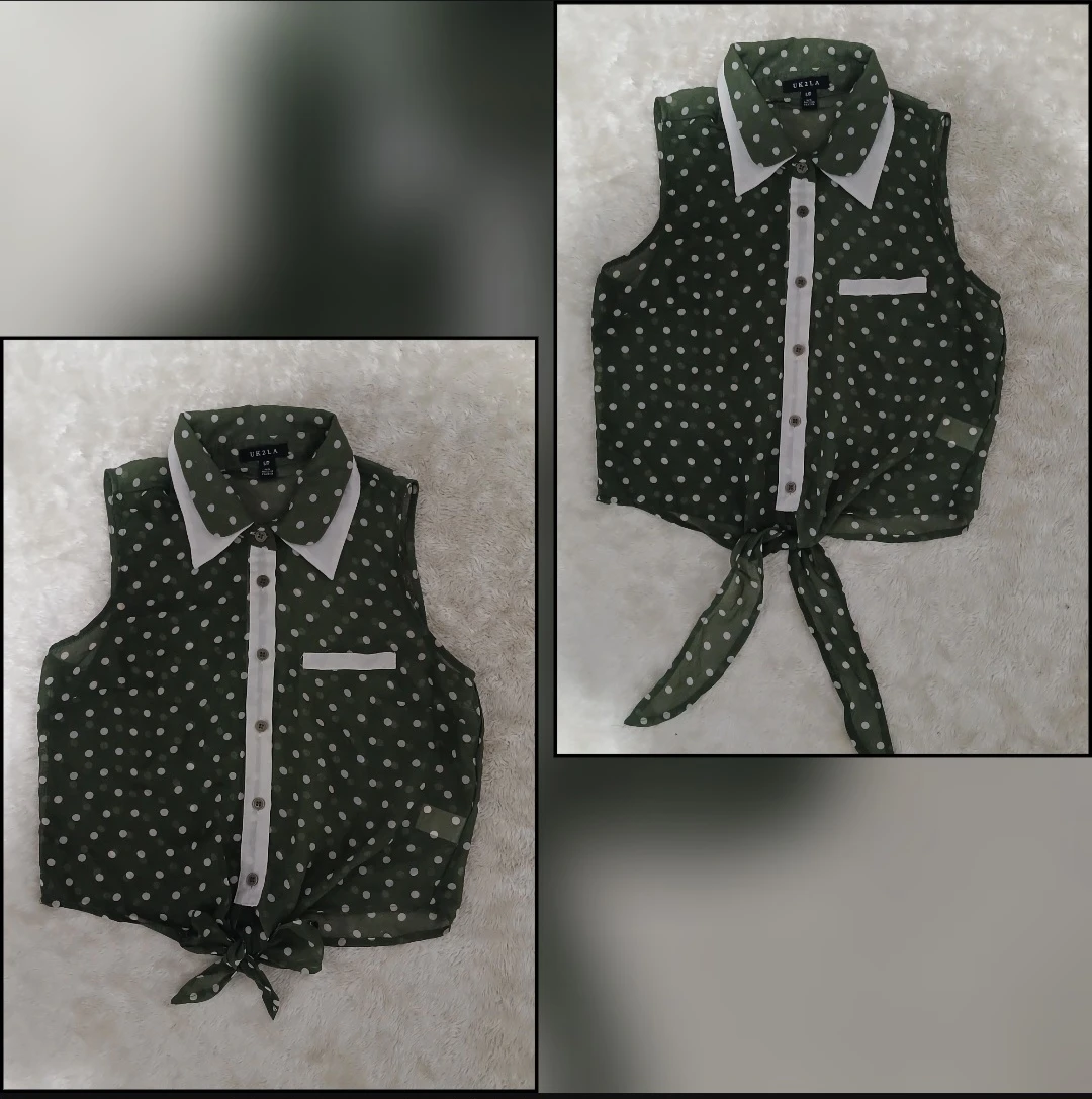 CUTE GREEN POLKA DOT SLEEVLESS BLOUSE