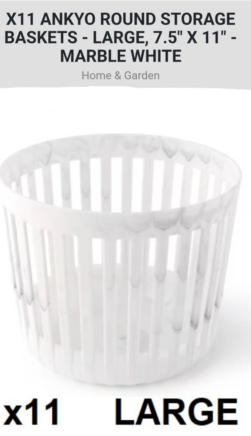 11 ANKYO Round Storage Baskets - Large, Marble White