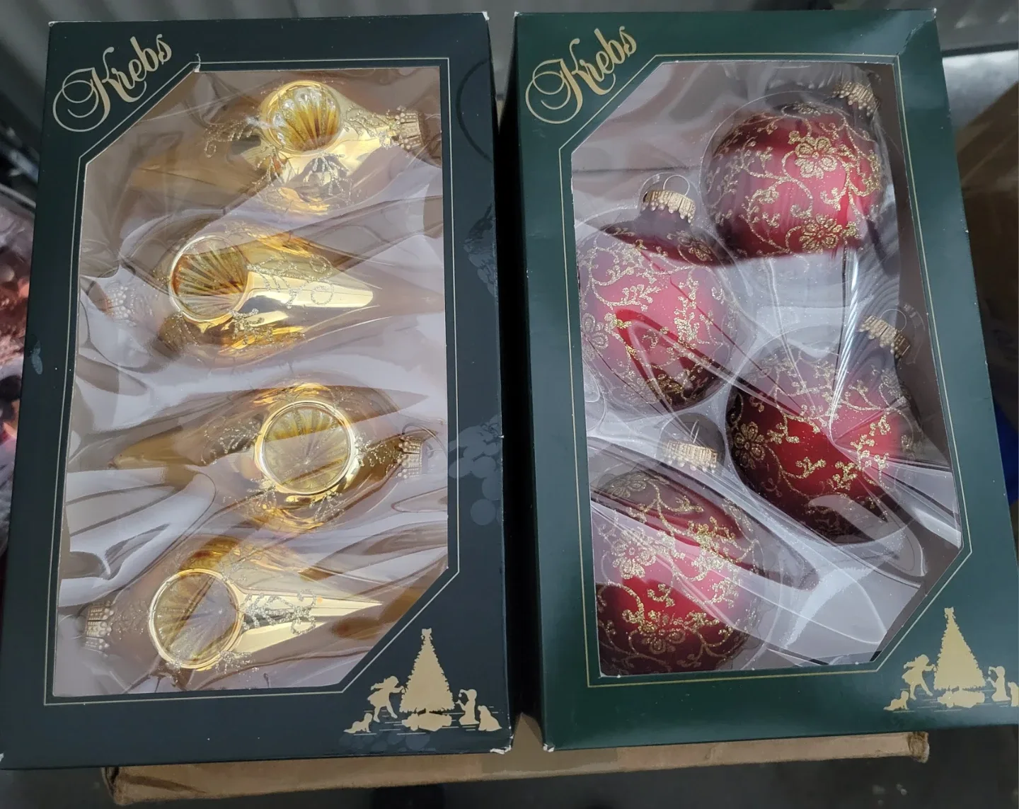 Krebs Christmas Ornaments, Gold & Red