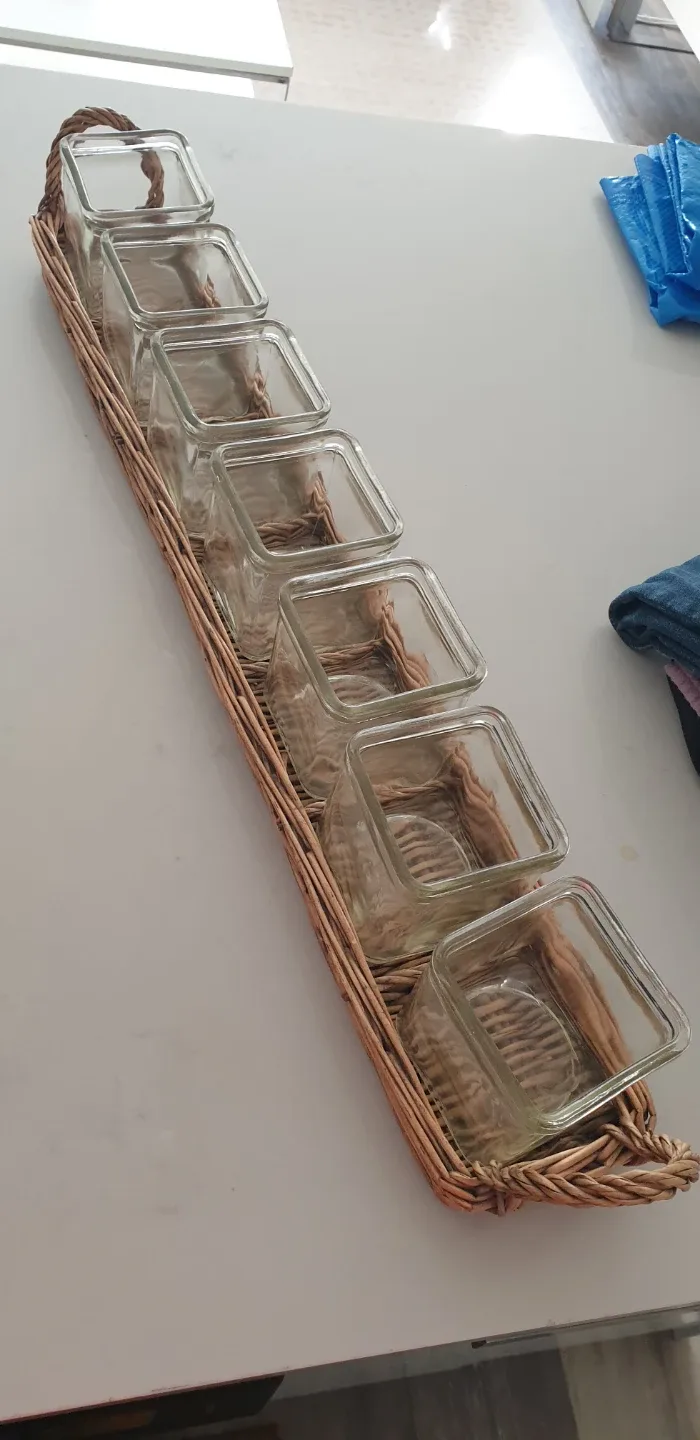 Glass Spice Jars with Wicker Tray