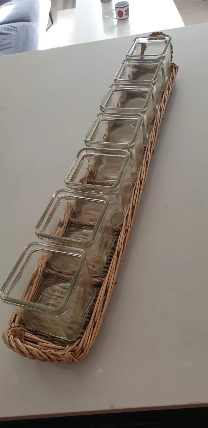 Glass Spice Jars with Wicker Tray image indicator(3)