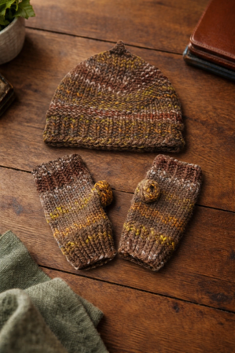 🧶 Hand-Knitted Hat & Fingerless Winter Mittens 🧤 Warm • Cozy