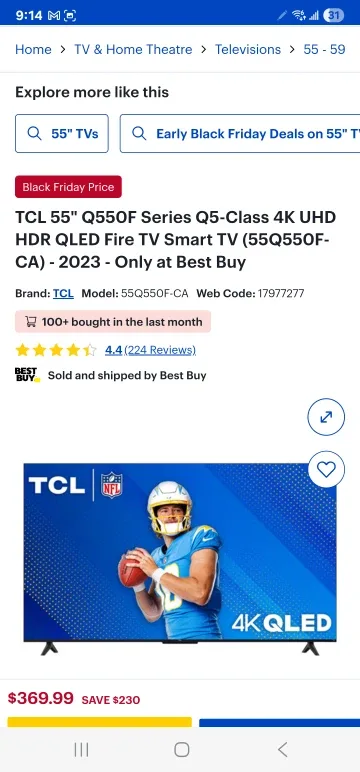 2024 - TCL 55Q550F-CA 55" 4K UHD HDR QLED Smart Fire TV