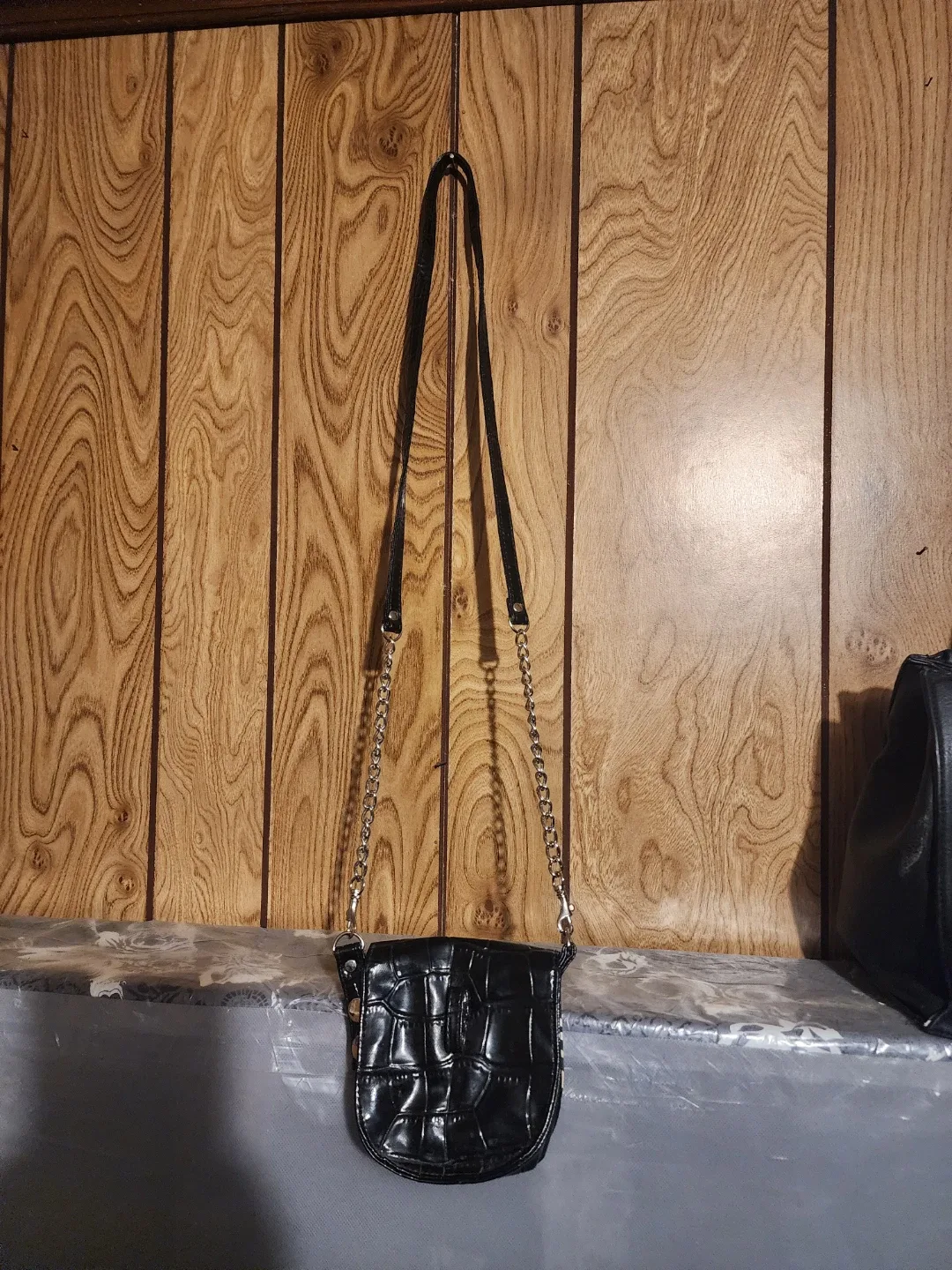 Black Croc Embossed Mini Crossbody Bag