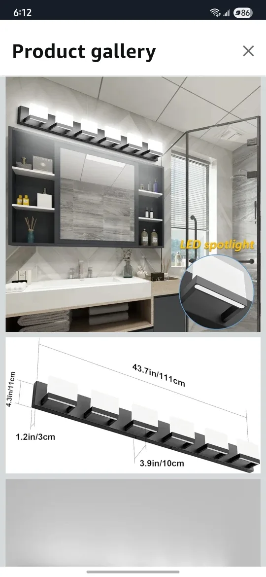 Tipace Dimmable 6 Lights LED Vanity Light - Matte Black