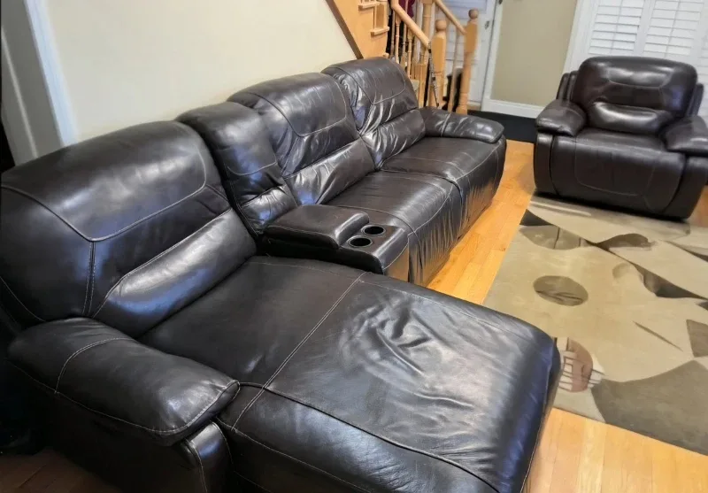 Genuine Leather Reclining Sofa & Chair Set image indicator(3)