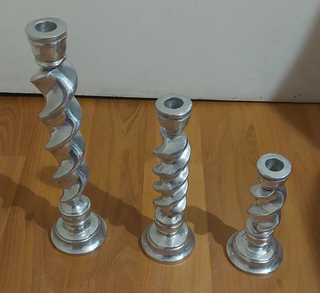 Set of 3 Silver Metal Candle Holders image indicator(2)