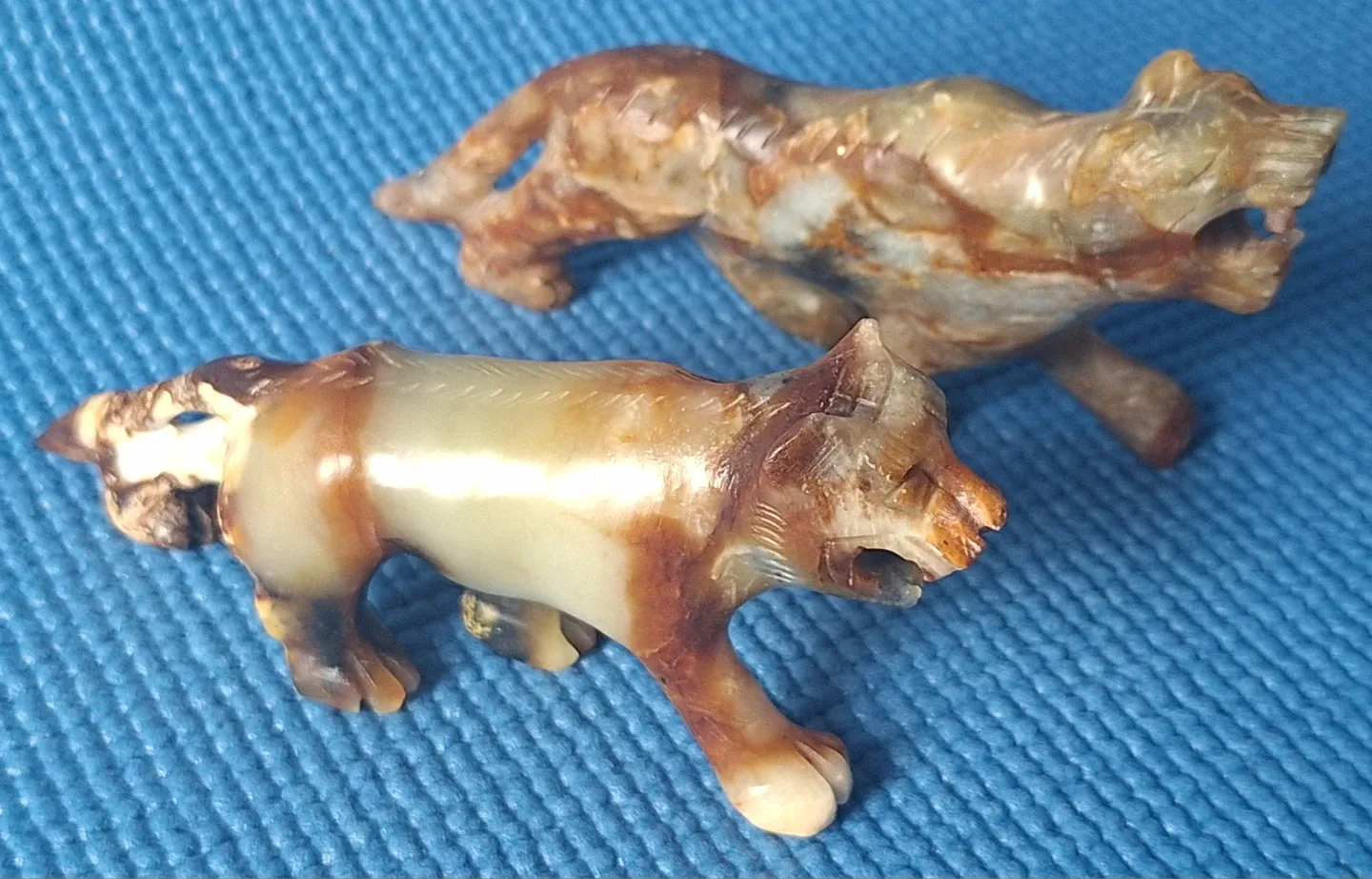 Pair of Vintage Onyx  Marble Stone Tiger Figurines