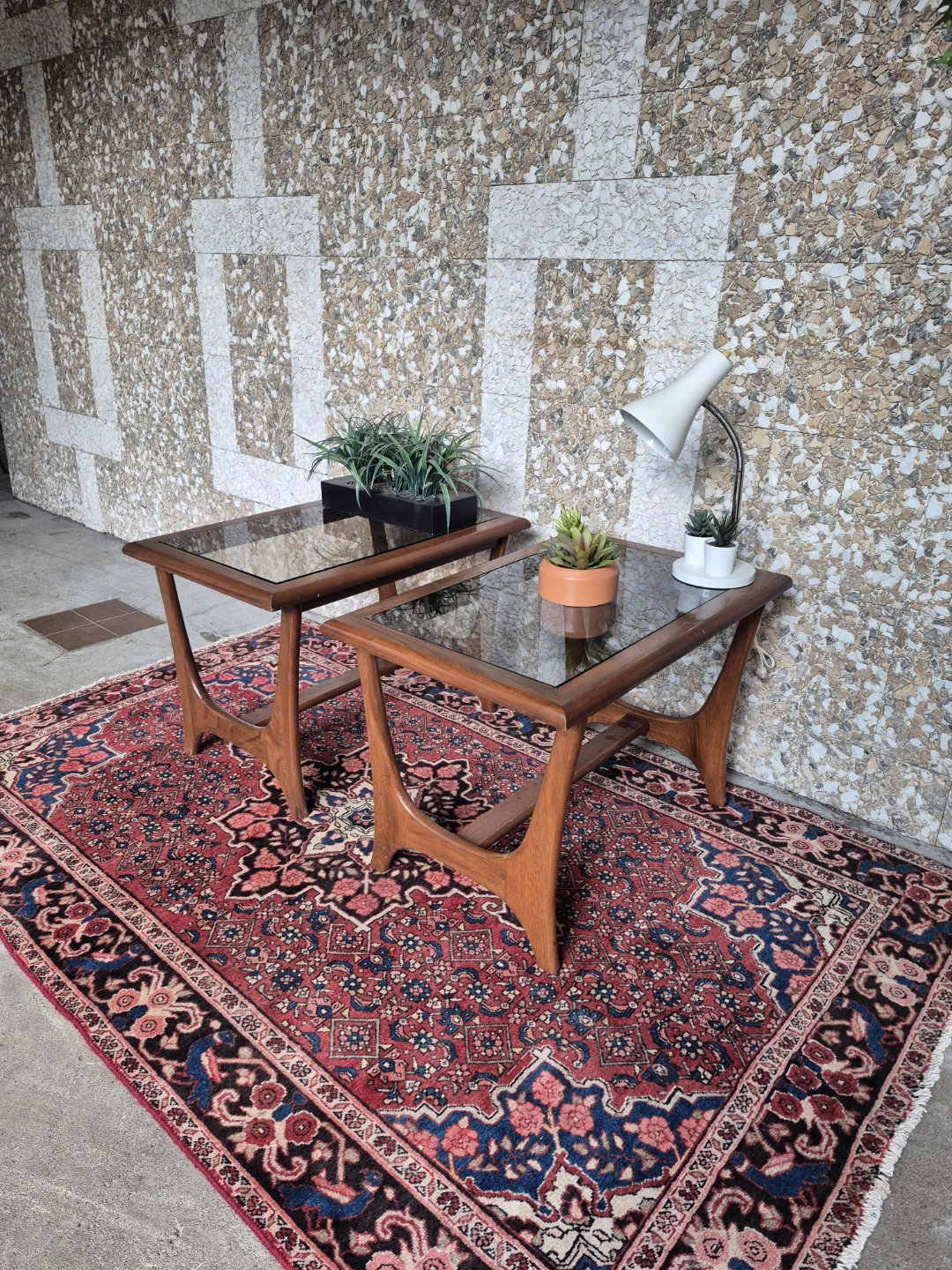 Mid Century Modern Walnut Side Tables with Glass Tops - photo 4