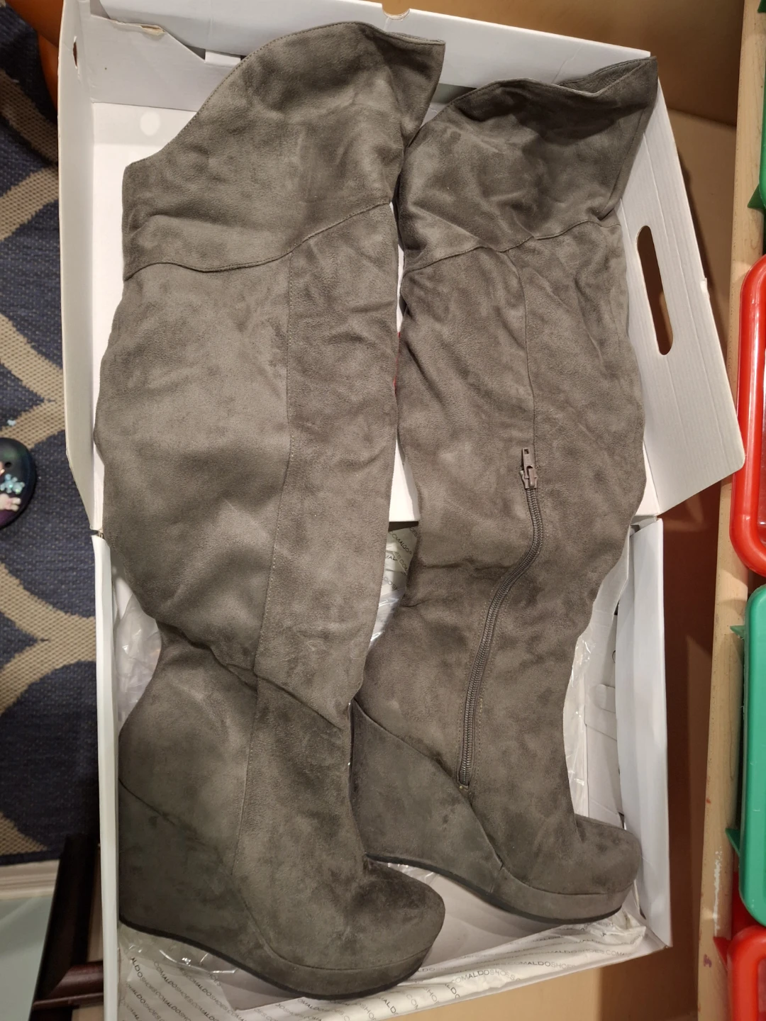 ALDO Grey Suede Wedge Over-the-Knee Boots - Size 9