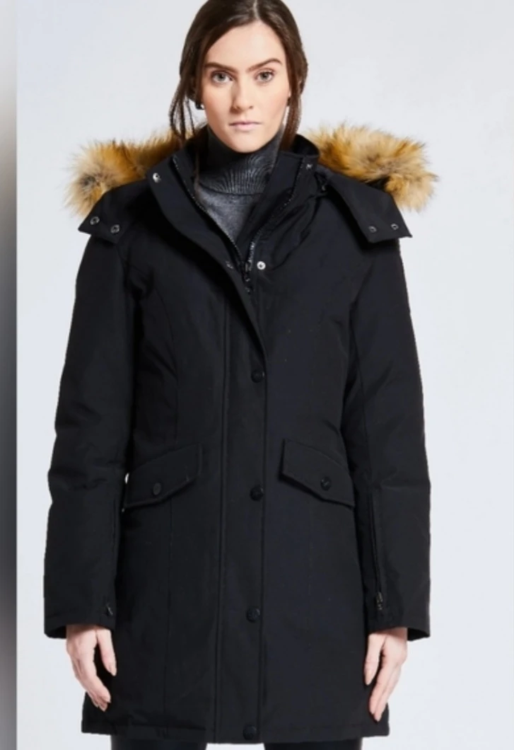 Black Winter Parka with Fur Hood