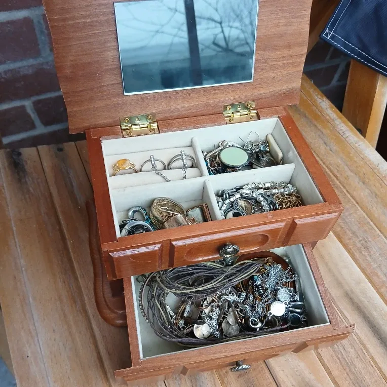 Wooden Jewellery Box full of Costume jewelry image indicator(2)