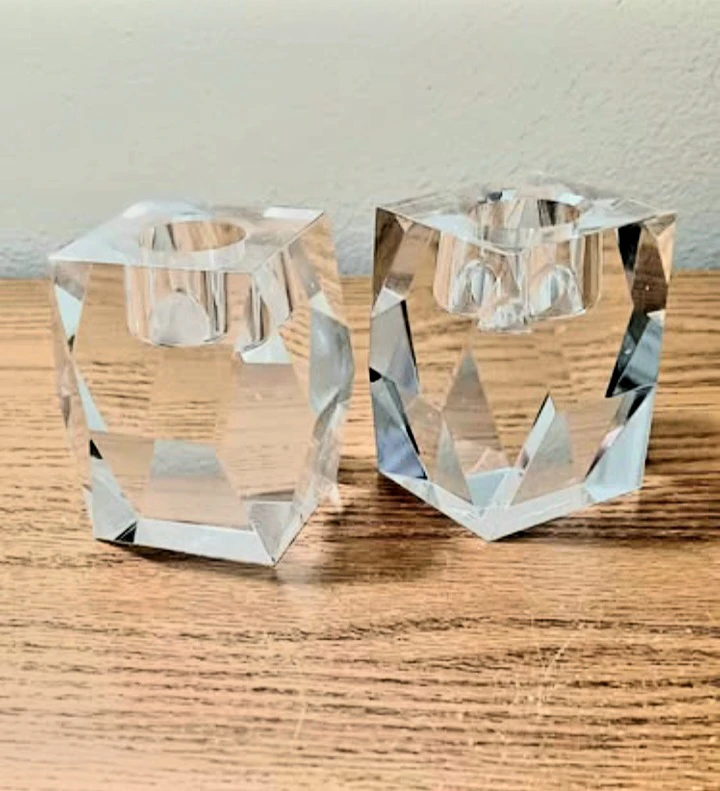 Unique German Rosenthal Sparkling Crystal Pair of Candle Holders - photo 5